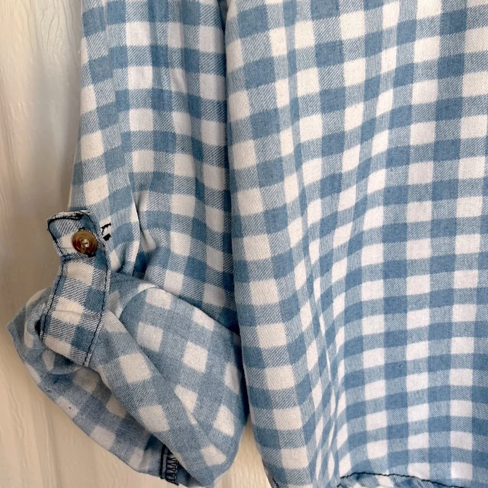 LOVE NOTES Blue Gingham Cotton Blend Y2K Cozy Button-Up Shirt Women’s M‎